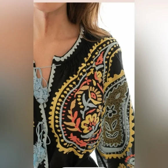 March 11 Black Linen Embroidered Sara Dress Coverup $495